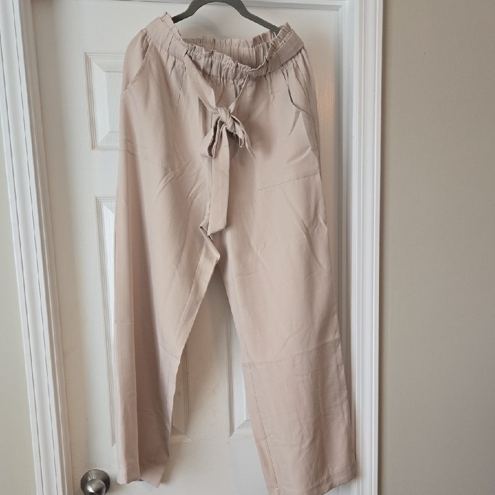 white birch Neutral-Tone Paperbag Waist Wide-Leg Pants